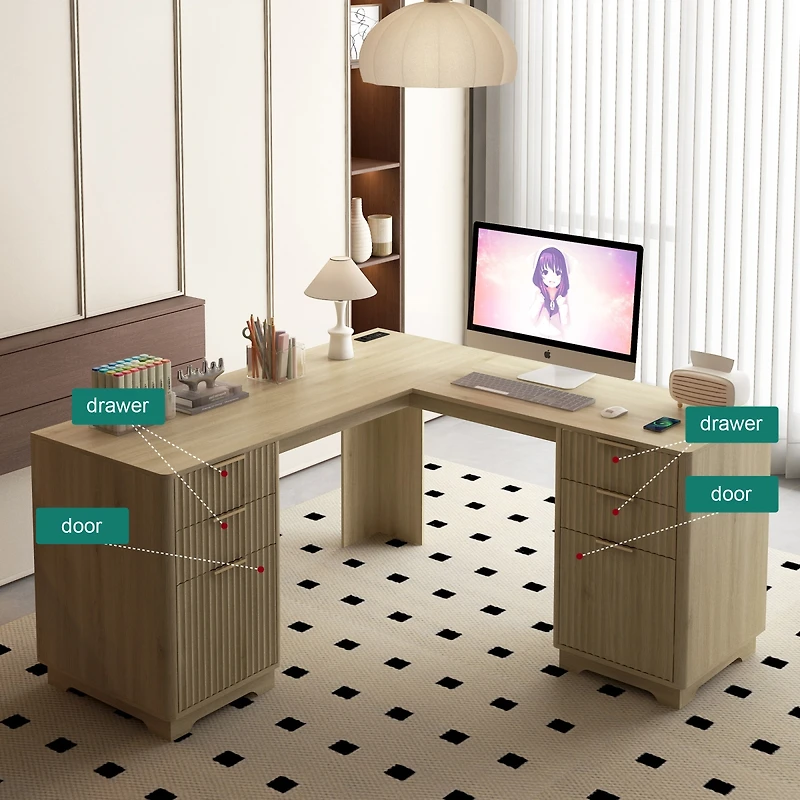 Streamdale L-Shaped Computer Desk with Drawers, Bookshelf, and Storage