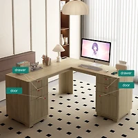 Streamdale L-Shaped Computer Desk with Drawers, Bookshelf, and Storage