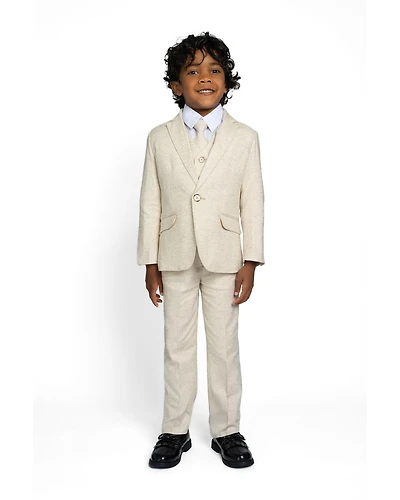 Peanut Butter Collection Toddler Boys Oasis Safari Linen 5-Piece Shirt, Tie, Jacket, Vest and Pants Suit Set