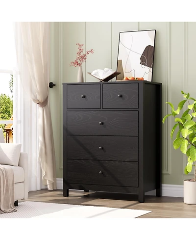 homfan Modern 5 Drawer Dresser for Bedroom - Tall Wooden Chest, Storage Organizer, Drawers Entryway, Hallway, Closet, Kids Room, Home Office