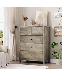 homfan Modern 5 Drawer Dresser for Bedroom - Tall Wooden Chest, Storage Organizer, Drawers Entryway, Hallway, Closet, Kids Room, Home Office