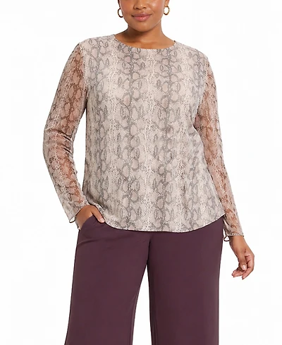 Coin 1804 Plus Python Mesh Long-Sleeve Top