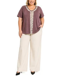 Coin 1804 Plus Python Mesh Inset V-Neck Top