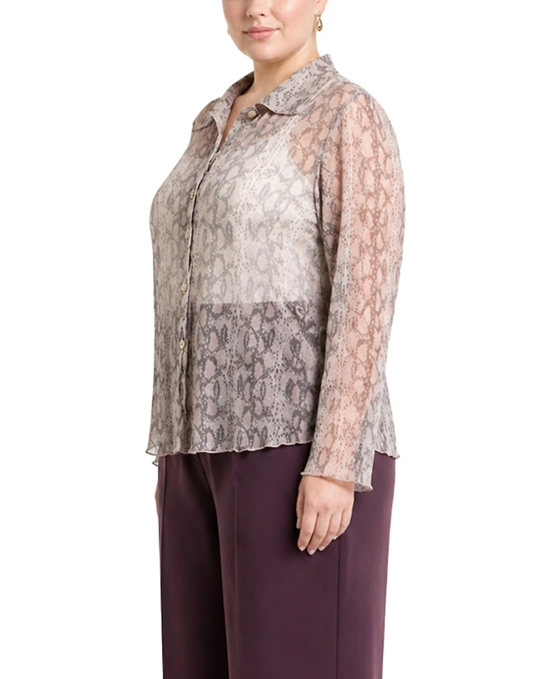 Coin 1804 Plus Python Mesh Button-Front Shirt