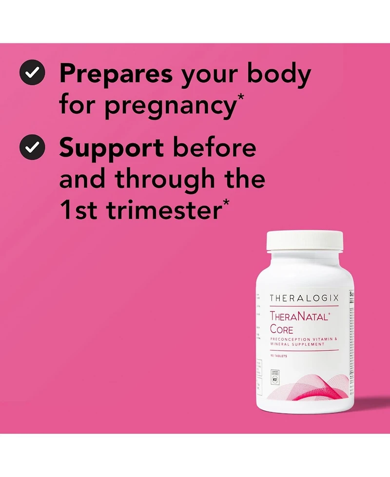 Theralogix TheraNatal Core Preconception Vitamin Supplement -90-Day Supply - Fertility Support with Folate, Vitamin D3, Choline & More