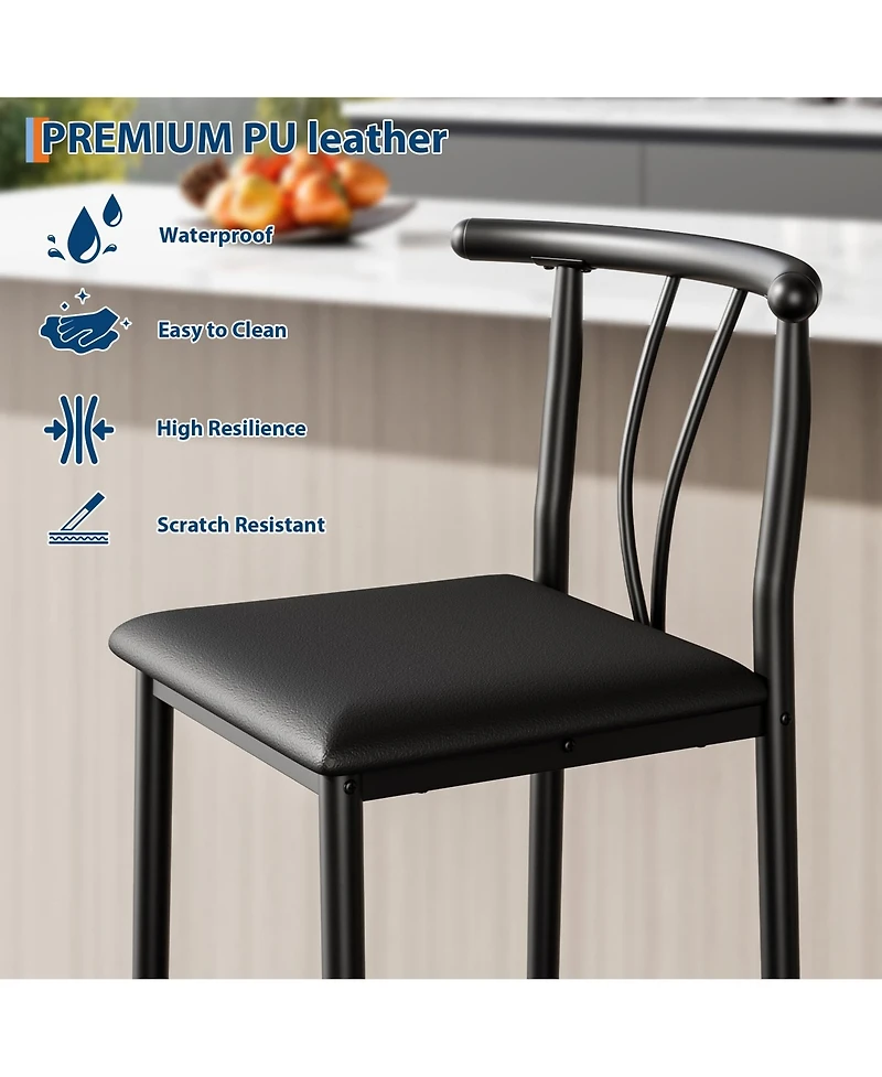homfan Modern Counter Height Bar Stools Set of 4 - 25 Inch Pu Leather Upholstered Dining Chairs with Backrest and Footrest - Ergonomic Metal Frame
