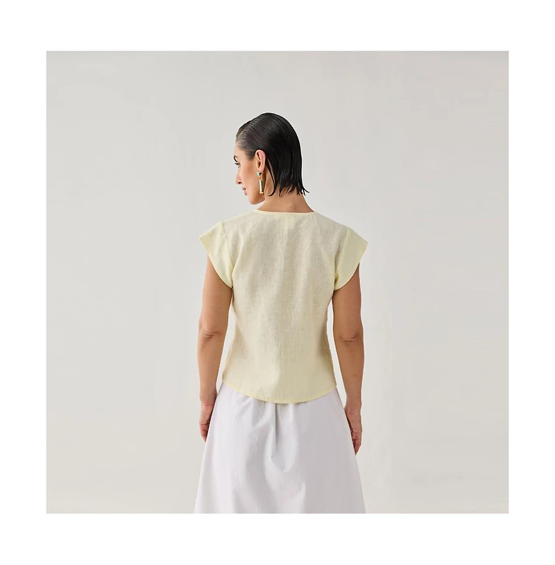Reistor Women's The Deep V Neck Top Butter Lemon