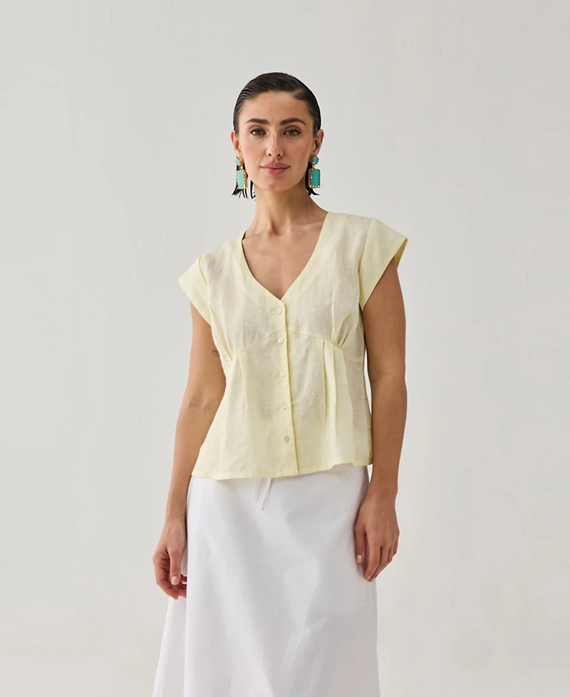 Reistor Women's The Deep V Neck Top Butter Lemon