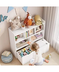 homfan Multifunctional Toy Storage Organizer, Kids Bookshelf with 5 Cubbies and 2 Drawers, Chest for Playroom, Bedroom, Hallway, Classroom