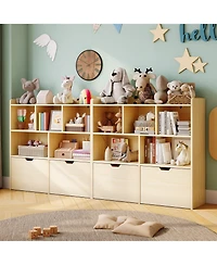 homfan Multifunctional Toy Storage Organizer, Kids Bookshelf with 5 Cubbies and 2 Drawers, Chest for Playroom, Bedroom, Hallway, Classroom