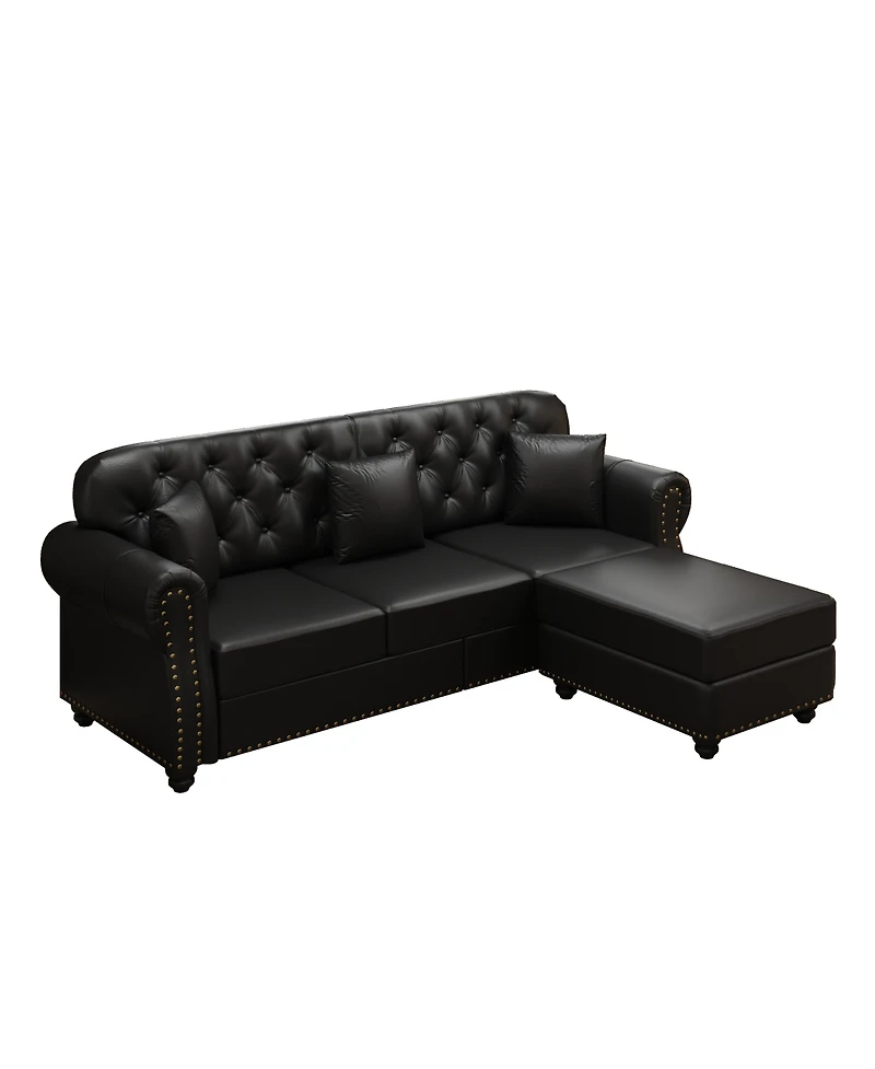 Streamdale Furniture Faux Leather Chesterfield Sofa with Nailhead Trim and 2 Pillows