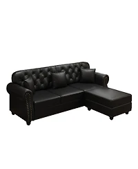 Streamdale Furniture Faux Leather Chesterfield Sofa with Nailhead Trim and 2 Pillows