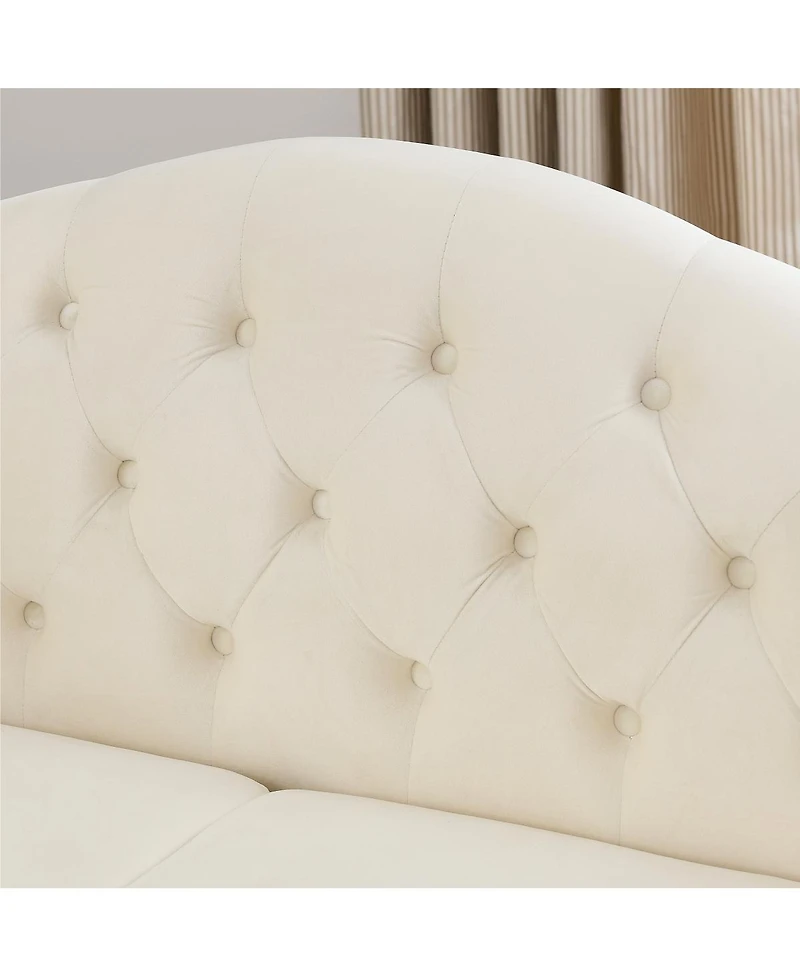 Streamdale Furniture Faux Leather Chesterfield Sofa with Nailhead Trim and 2 Pillows