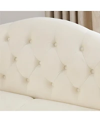 Streamdale Furniture Faux Leather Chesterfield Sofa with Nailhead Trim and 2 Pillows