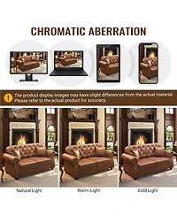 Streamdale Furniture Faux Leather Chesterfield Sofa with Nailhead Trim and 2 Pillows