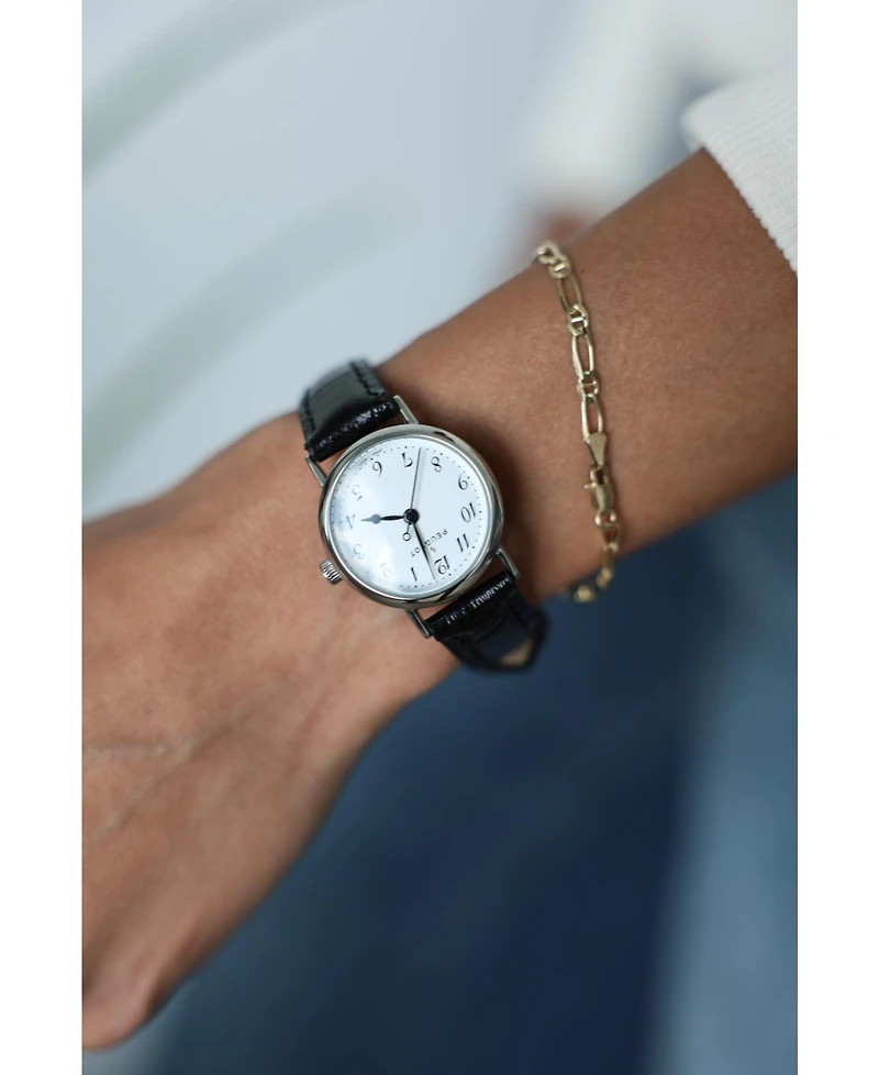Peugeot Womens Small Face Easy Read Minimalist Brown Leather Strap Watch