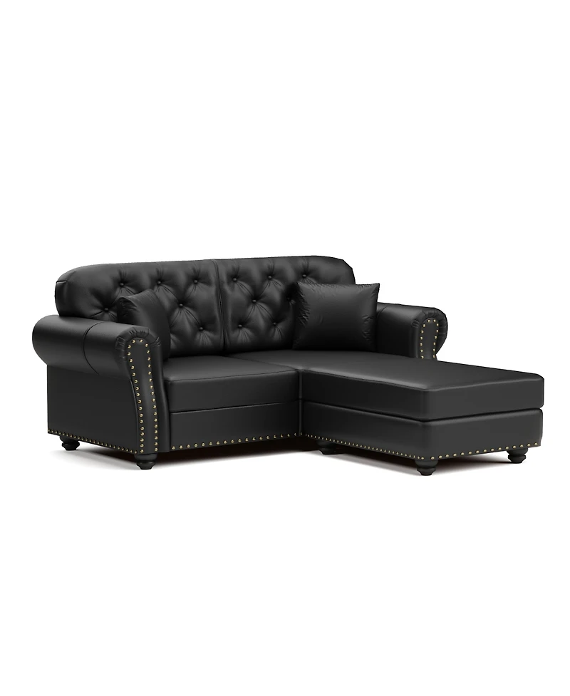 Streamdale Furniture Faux Leather Chesterfield Sofa with Nailhead Trim and 2 Pillows