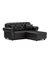 Streamdale Furniture Faux Leather Chesterfield Sofa with Nailhead Trim and 2 Pillows