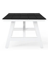 WestinTrends 90" Hdpe Rectangle Outdoor Patio Dining Table With Umbrella Hole and Metal Frame