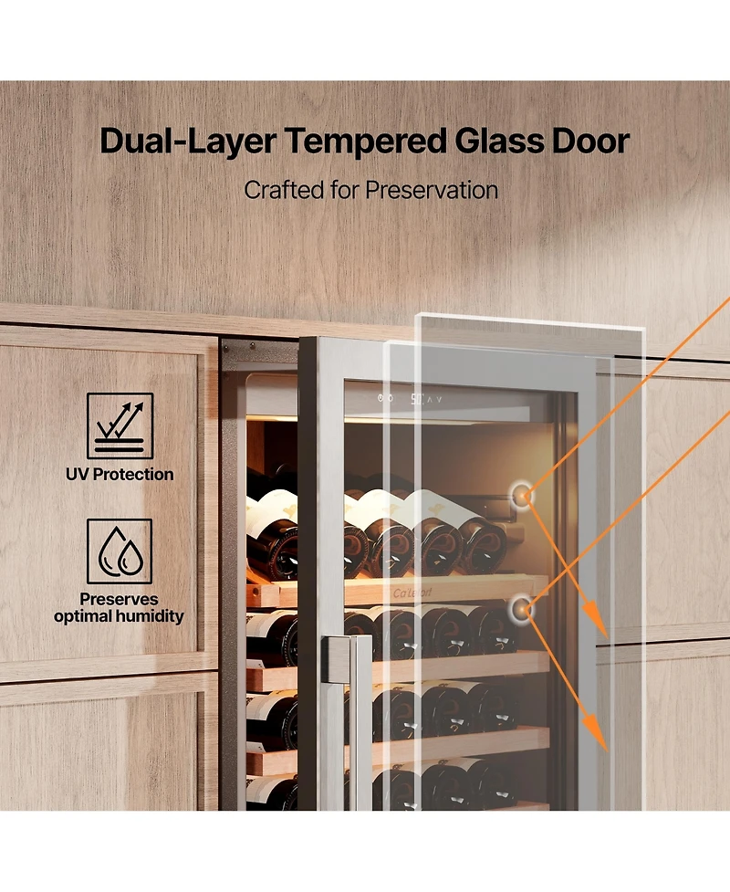 Ca'Lefort 24 inch Wine Cooler Refrigerator 166-Bottle,Freestanding/Built-In Wine Fridge 3LED stainless steel for Home/Office