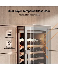 Ca'Lefort 24 inch Wine Cooler Refrigerator 166-Bottle,Freestanding/Built-In Wine Fridge 3LED stainless steel for Home/Office