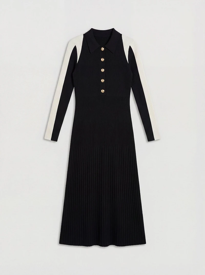 Karen Millen Women's Rib Knit Long Sleeve Military Midi Dress