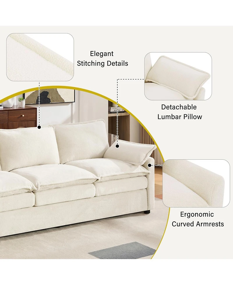 Streamdale Furniture Modern Plush Upholstered Sofa with Double-Layer Cushions and Side Pockets