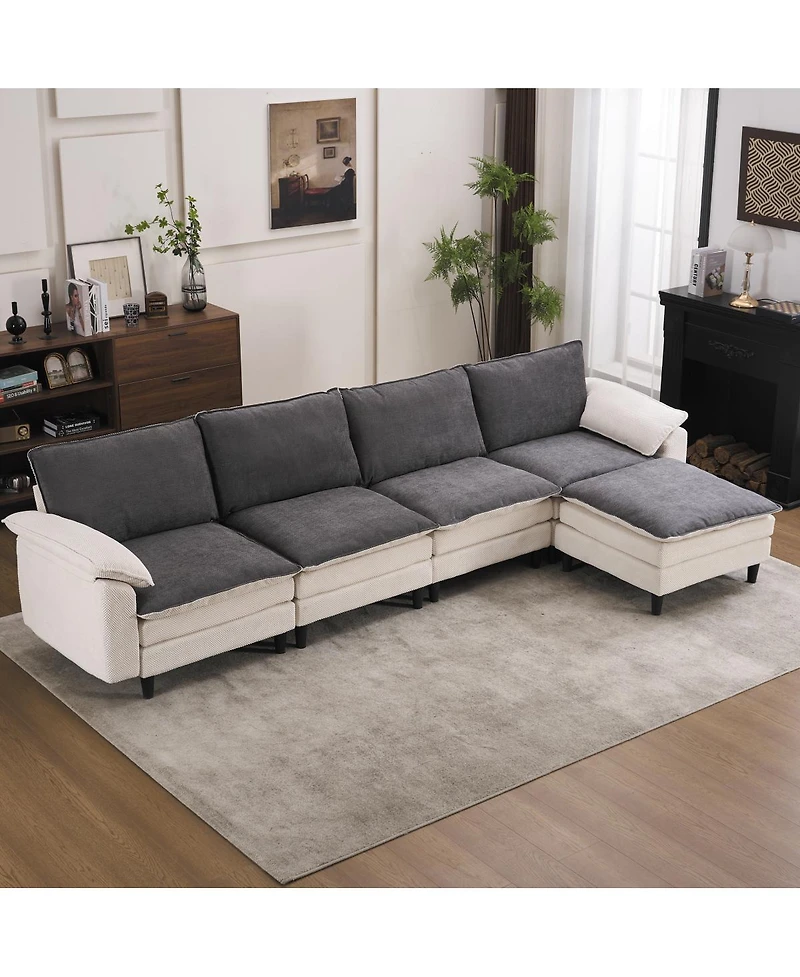 Streamdale Furniture Two-Tone L-Shaped Modular Cloud Sectional Sofa with Ottoman
