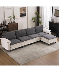 Streamdale Furniture Two-Tone L-Shaped Modular Cloud Sectional Sofa with Ottoman