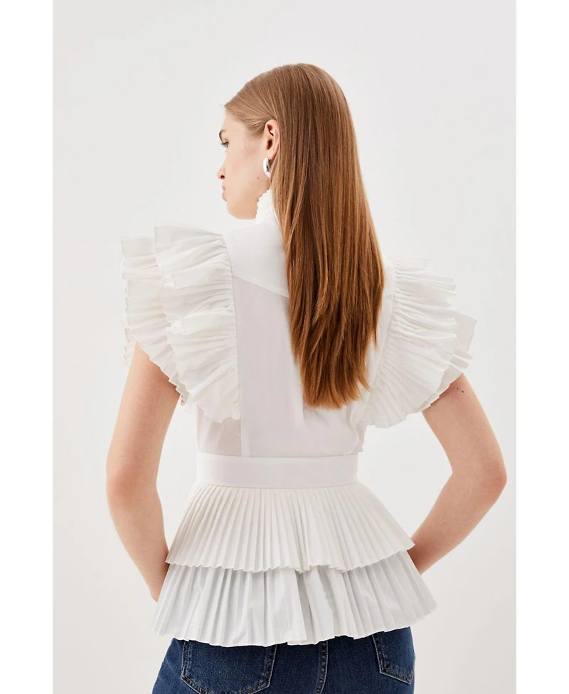 Karen Millen Women's Sleeveless Pleated Ruffle Blouse