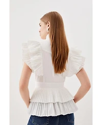 Karen Millen Women's Sleeveless Pleated Ruffle Blouse
