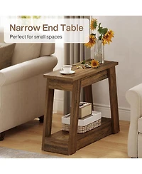 Tribesigns 2-Tier Wood End Table, Small Side Table with 2 Storage Shelves, Rustic Accent Narrow Nightstand for Living Room, Bedroom