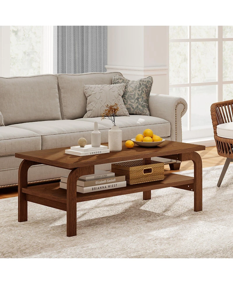 Gymax 47'' Rectangular Coffee Table w/ Storage Shelf and Curved Legs for Living Room