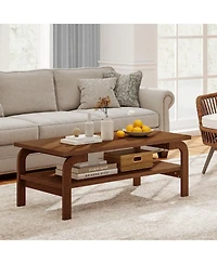 Gymax 47'' Rectangular Coffee Table w/ Storage Shelf and Curved Legs for Living Room