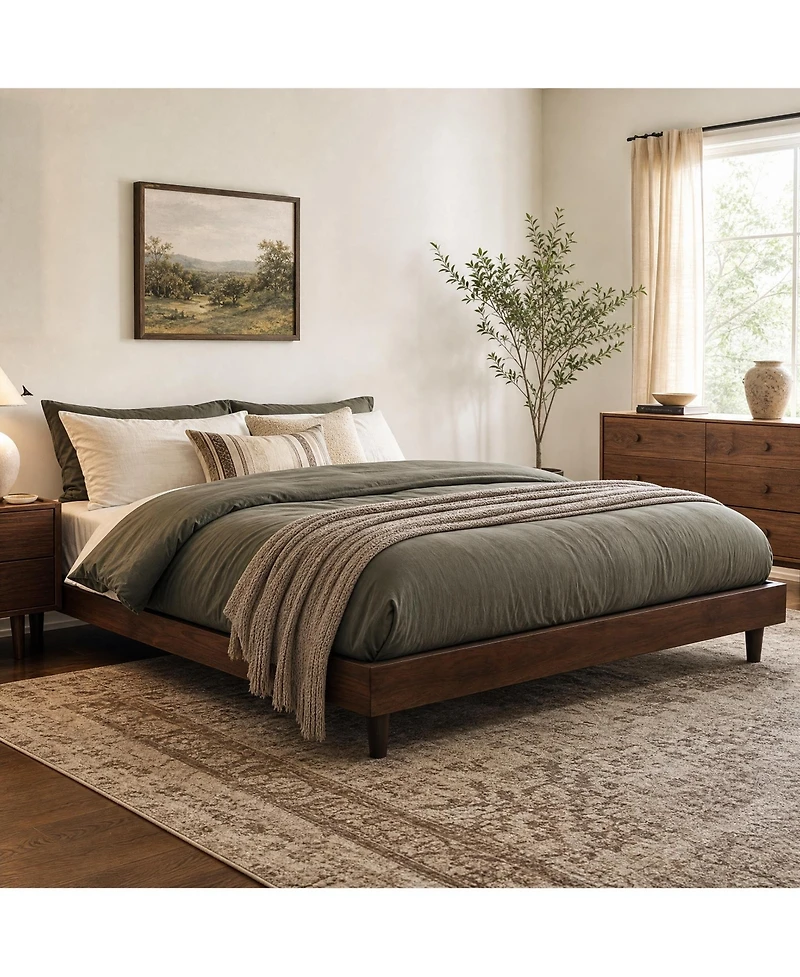 homfan All Platform Bed Frame with Wooden Slats, No Box Spring Needed, Sturdy Wood Frame