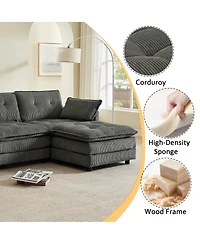 Streamdale Furniture" L-Shaped Corduroy Modular Sectional Sofa with Ottoman and Console