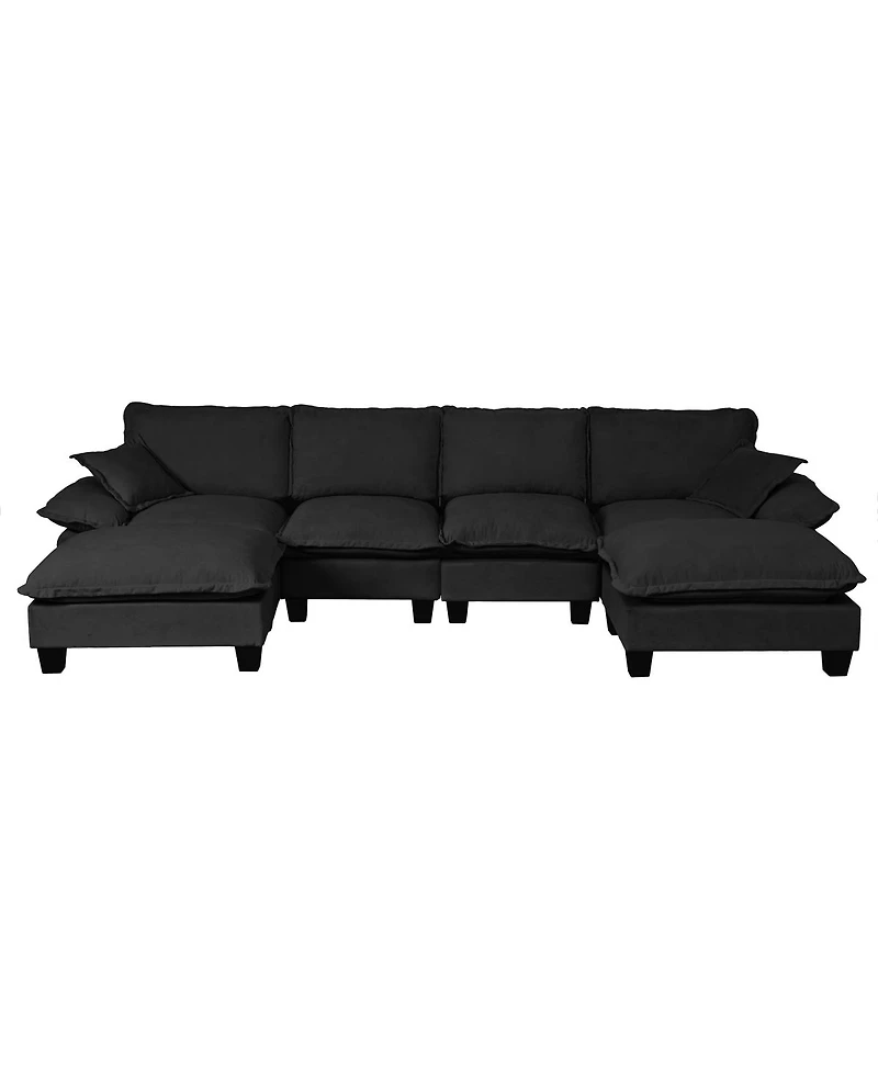 Streamdale Furniture Modular U-Shape 6-Seater Chenille Sectional Sofa with Movable Ottomans