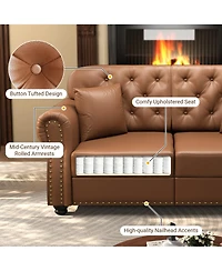 Streamdale Furniture Faux Leather Chesterfield Sofa with Nailhead Trim and Rolled Arms