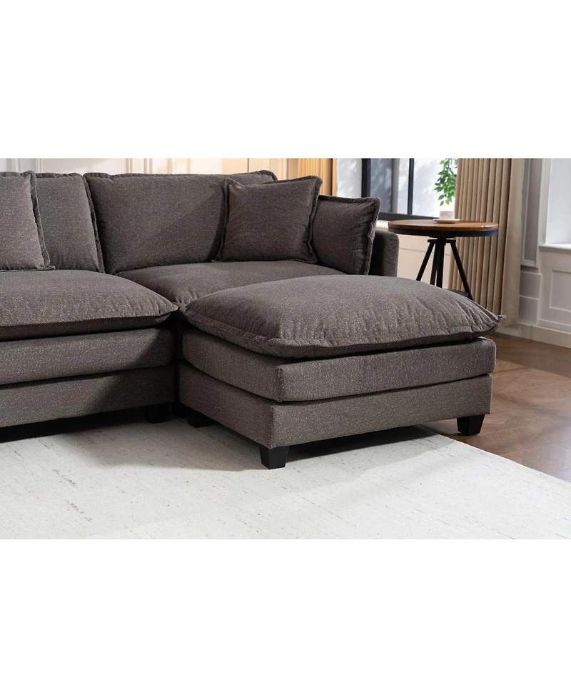 Streamdale Furniture 4-Seat Upholstered Sectional Sofa with 2 Ottomans and Waist Pillows