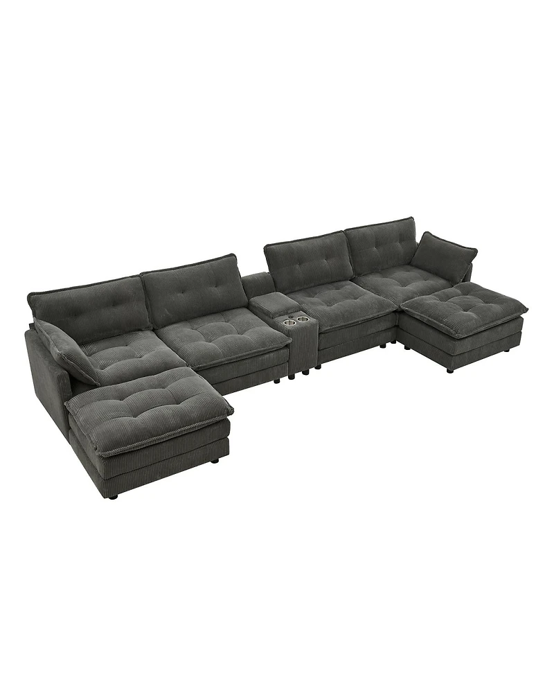 Streamdale Furniture Modular U-Shaped Corduroy Sectional Sofa with Ottomans and Usb