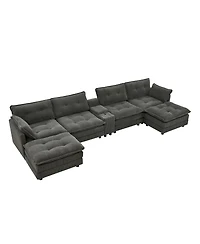 Streamdale Furniture Modular U-Shaped Corduroy Sectional Sofa with Ottomans and Usb