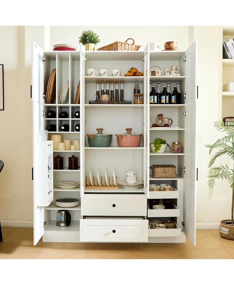 Streamdale Furniture Modern 6-Door Kitchen Pantry Cabinet with Drawers and Wine Rack