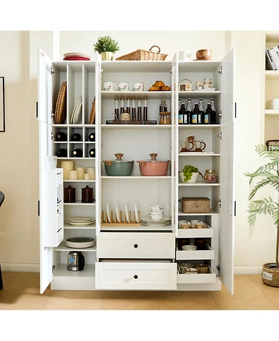 Streamdale Furniture Modern 6-Door Kitchen Pantry Cabinet with Drawers and Wine Rack