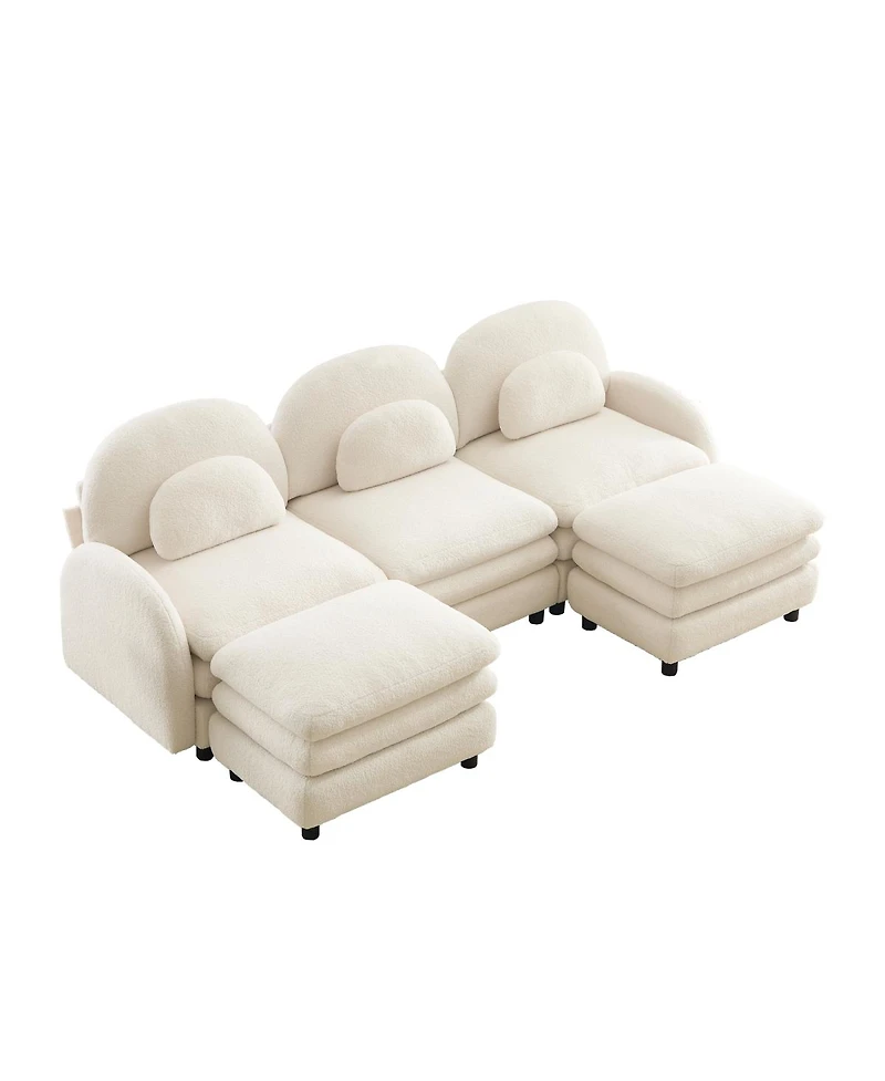 Streamdale Furniture Teddy Fabric 3-Seat Modular Sofa with 2 Ottomans and Lumbar Pillows