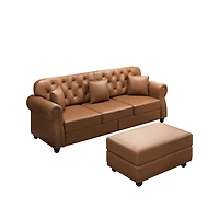 Streamdale Furniture Mid-Century Modern Faux Leather Chesterfield Sofa with Nailhead Trim