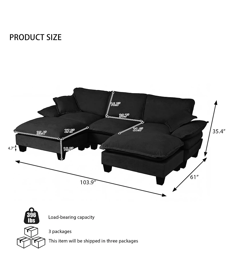 Streamdale Furniture Modular U-Shape Cloud Sectional Sofa with 2 Ottomans and Pillows