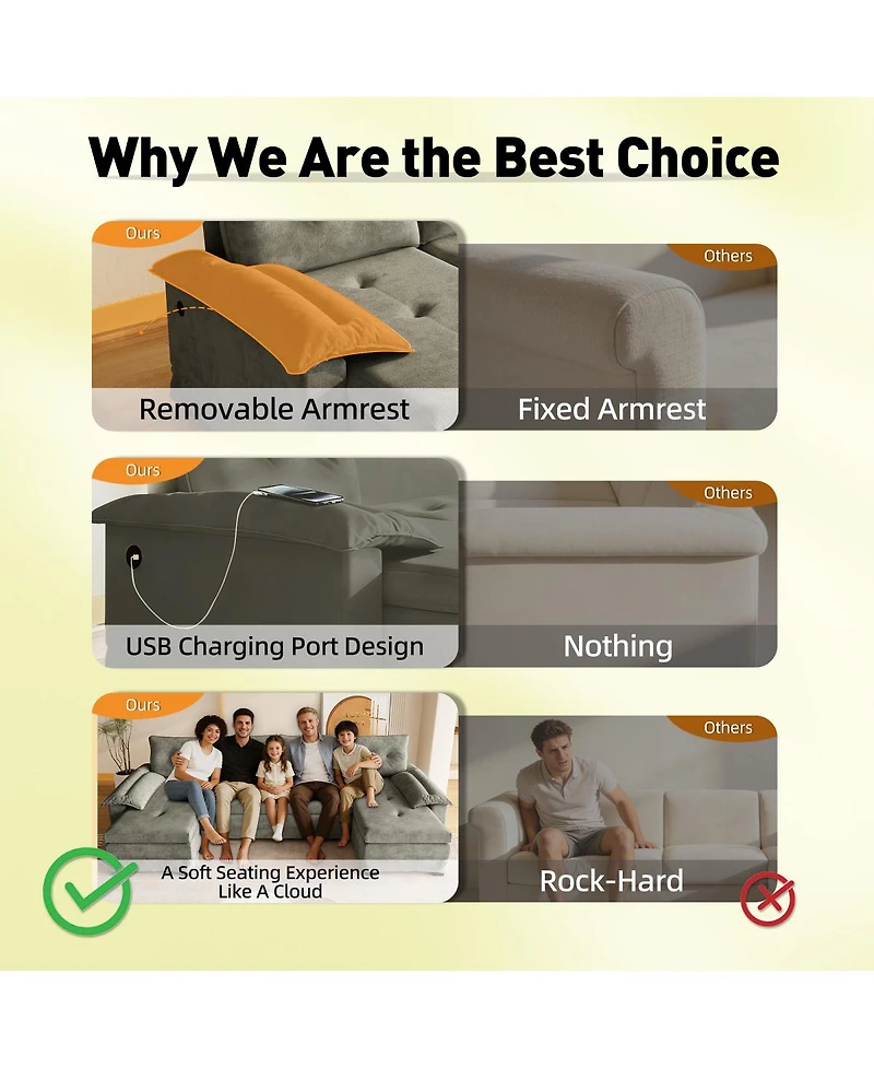 Streamdale Furniture U-Shaped Sleeper Sofa with Pull-Out Bed and Usb Ports