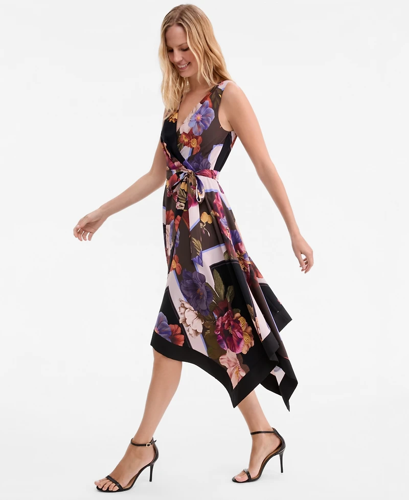 Adrianna Papell Women's Printed Handkerchief-Hem Dress