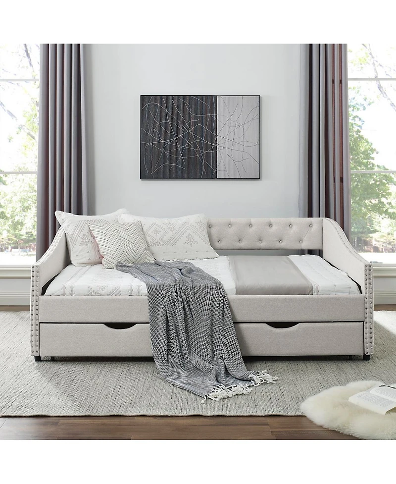Streamdale Furniture Tufted Upholstered Full Daybed with Drawers