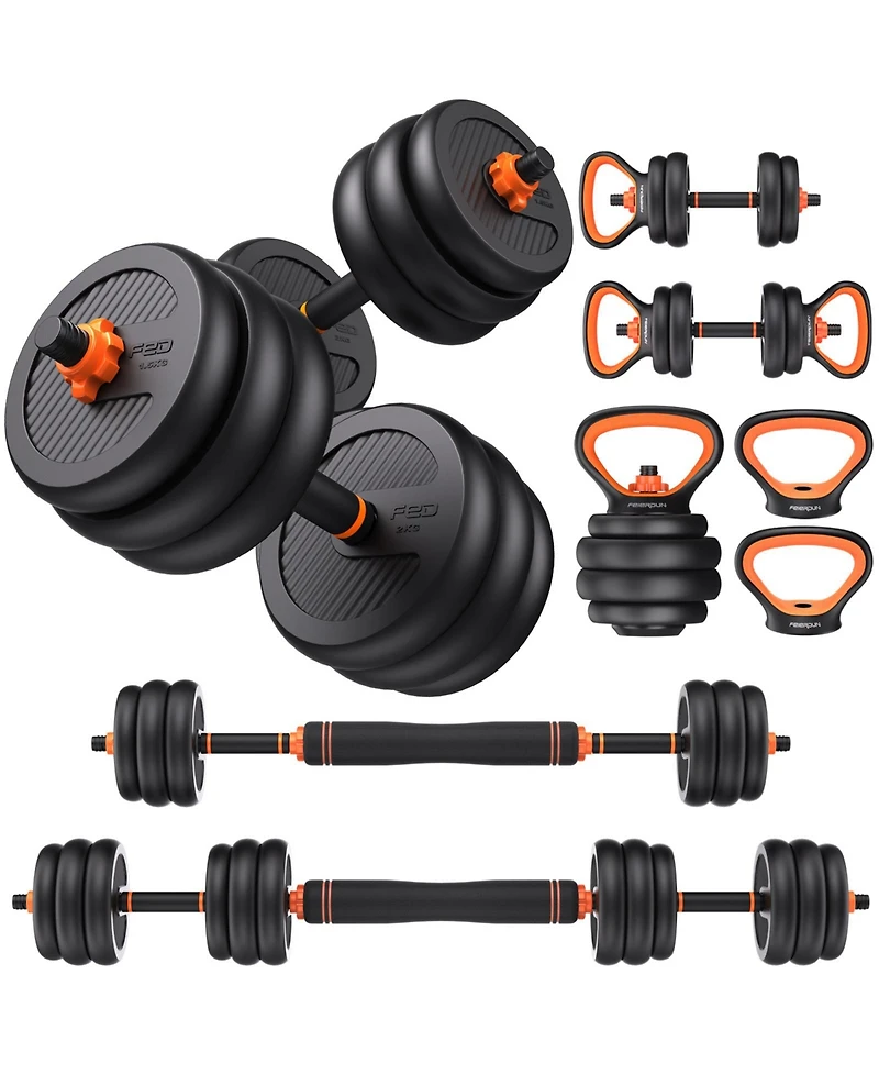 Fed Fitness Adjustable Dumbbells, 20LB (10 Lb Pair) Weight Set with Connector, (Barbell, Kettlebells, Push up Stand, Weight Plate)